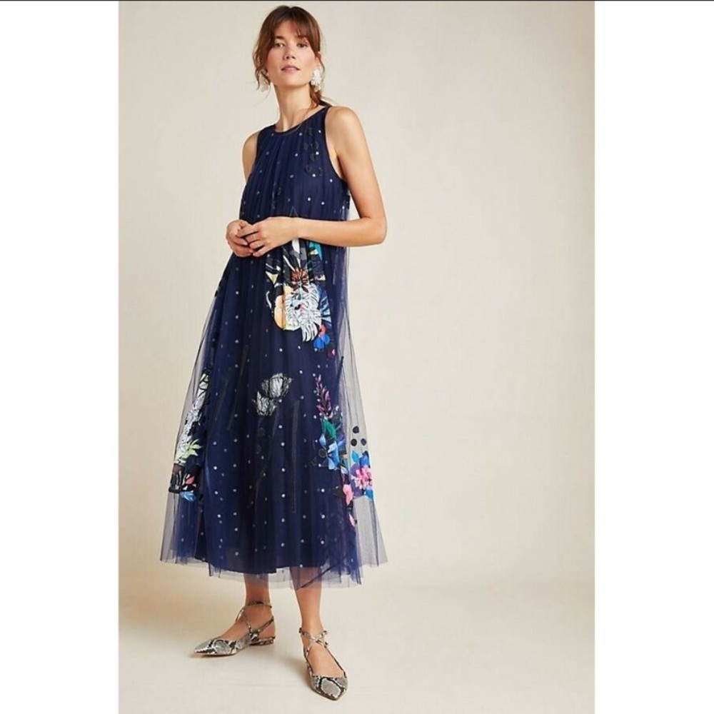 New Anthropologie Rochelle Tulle Maxi Dress 12-P
